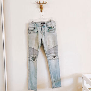 Forever 21 Men's Light Blue Wash Torn Slim Jeans Size 33